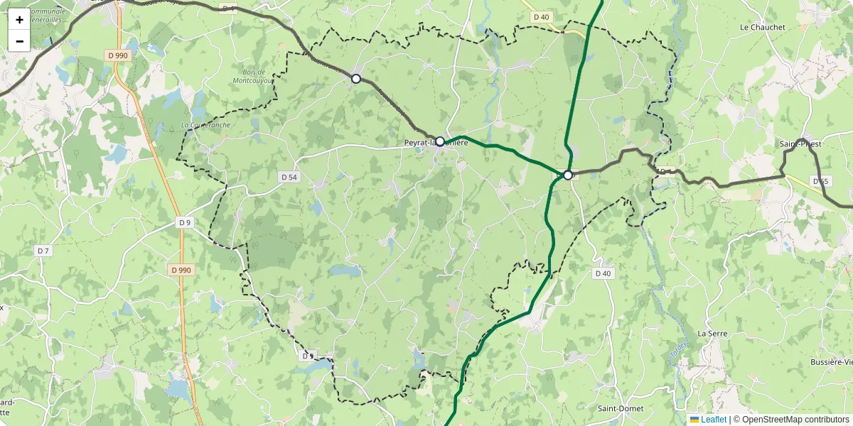 Carte du réseau de transport en commun à Peyrat-la-Nonière - lignes de bus et arrêts