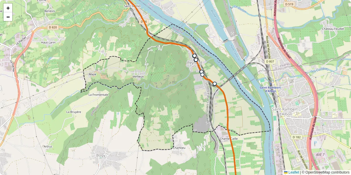 Carte du réseau de transport en commun à Peyraud - lignes de bus et arrêts