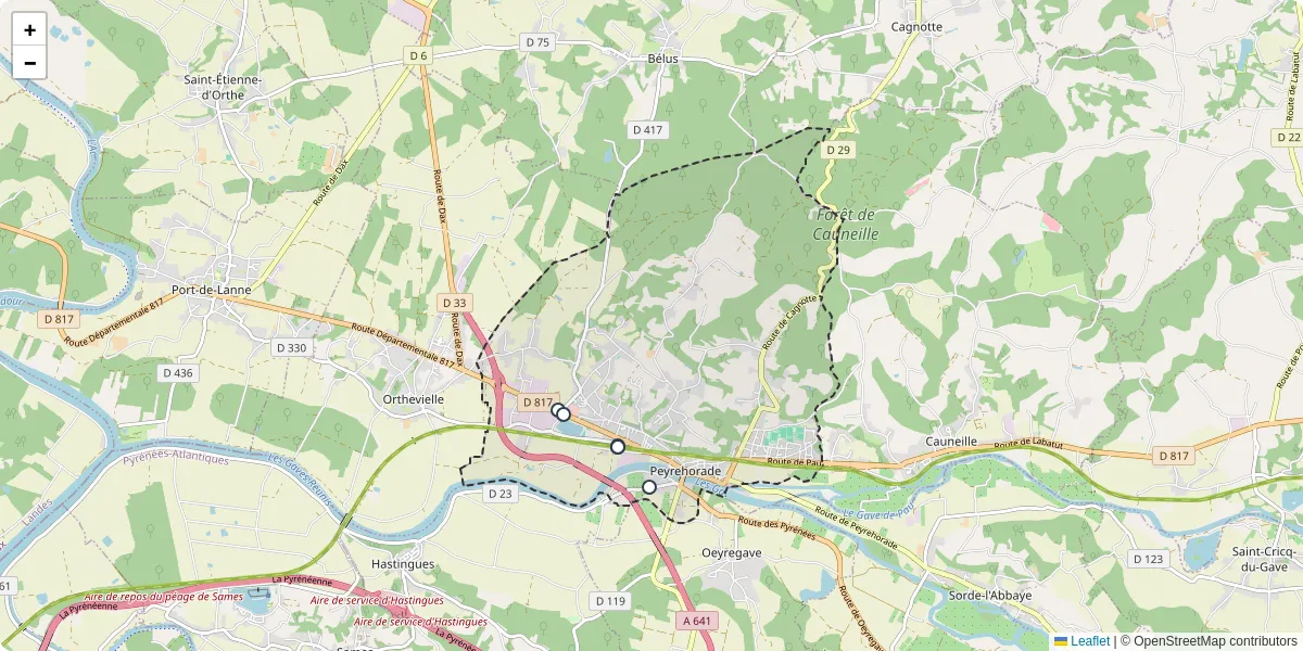 Carte du réseau de transport en commun à Peyrehorade - lignes de bus et arrêts