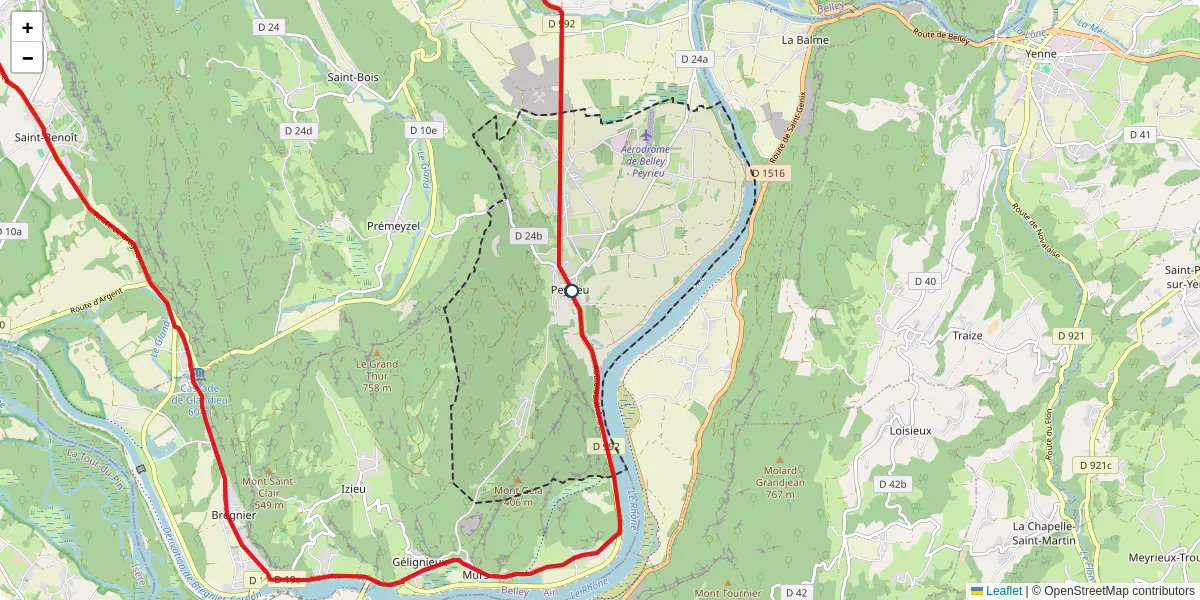 Carte du réseau de transport en commun à Peyrieu - lignes de bus et arrêts