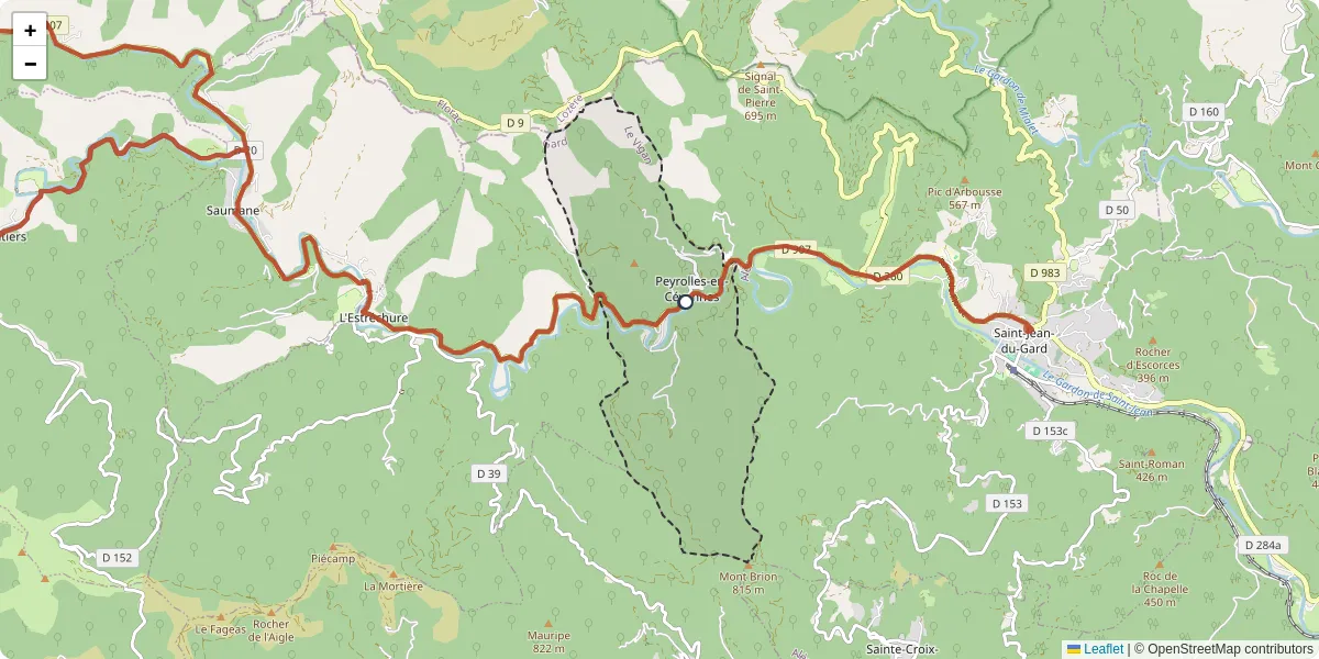 Carte du réseau de transport en commun à Peyrolles-en-Cévennes - lignes de bus et arrêts