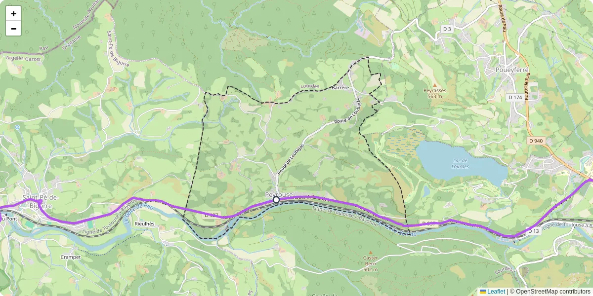Carte du réseau de transport en commun à Peyrouse - lignes de bus et arrêts
