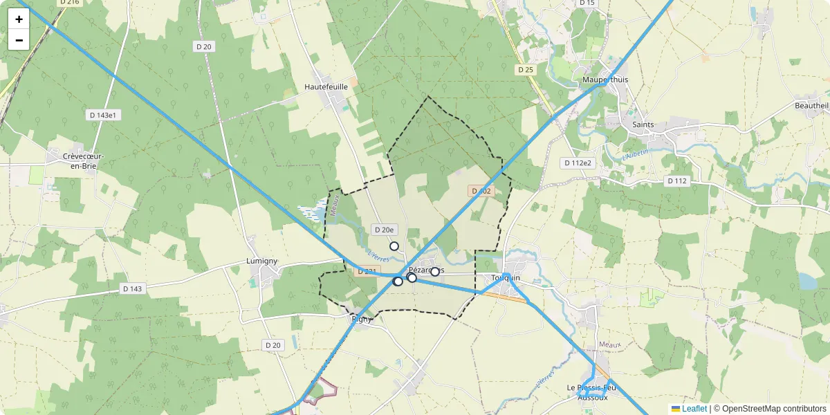 Carte du réseau de transport en commun à Pézarches - lignes de bus et arrêts