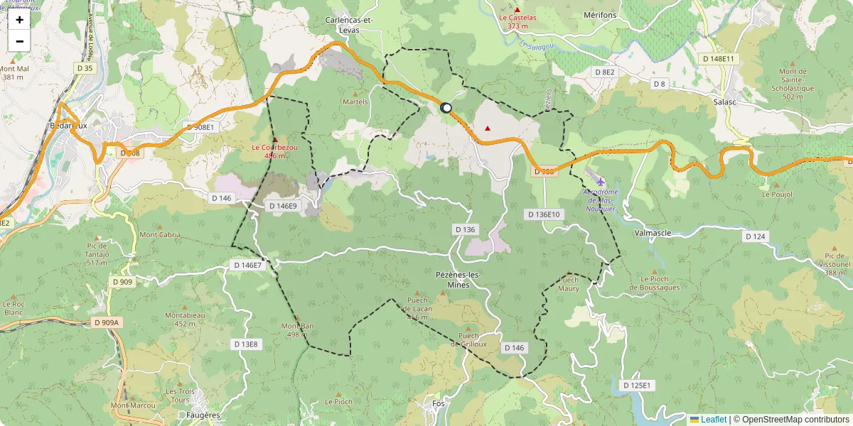 Carte du réseau de transport en commun à Pézènes-les-Mines - lignes de bus et arrêts