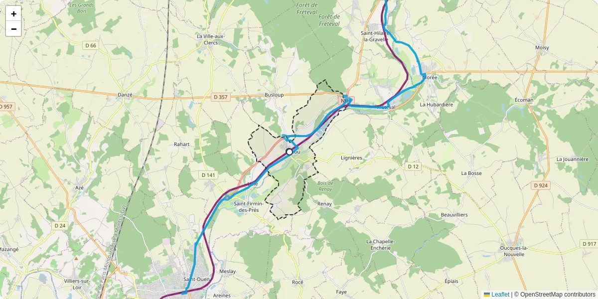 Carte du réseau de transport en commun à Pezou - lignes de bus et arrêts