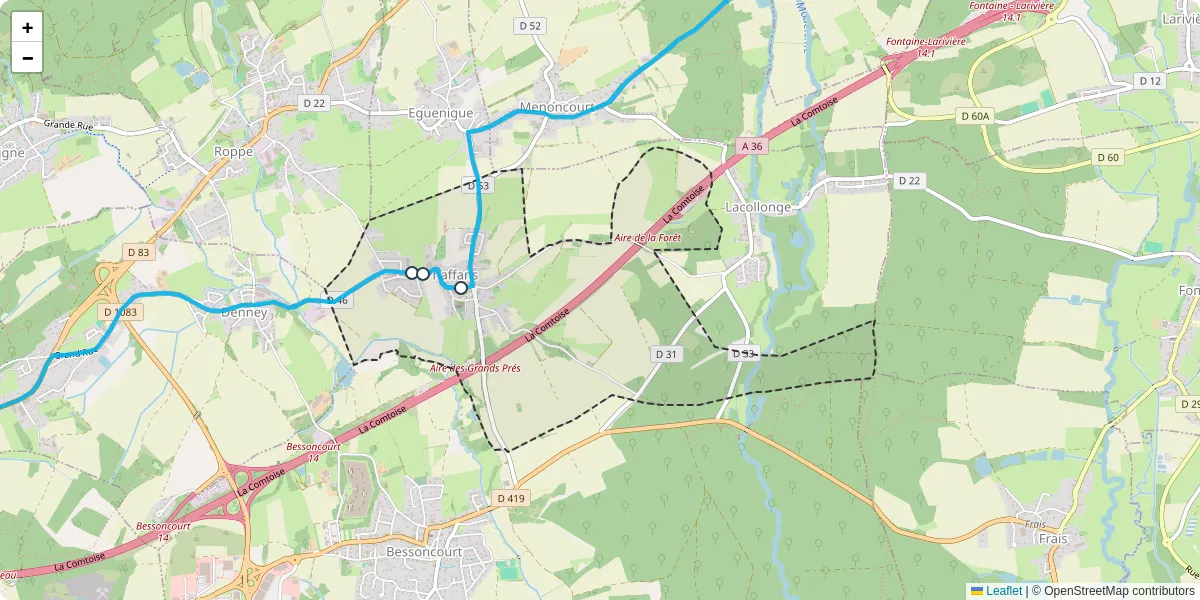 Carte du réseau de transport en commun à Phaffans - lignes de bus et arrêts