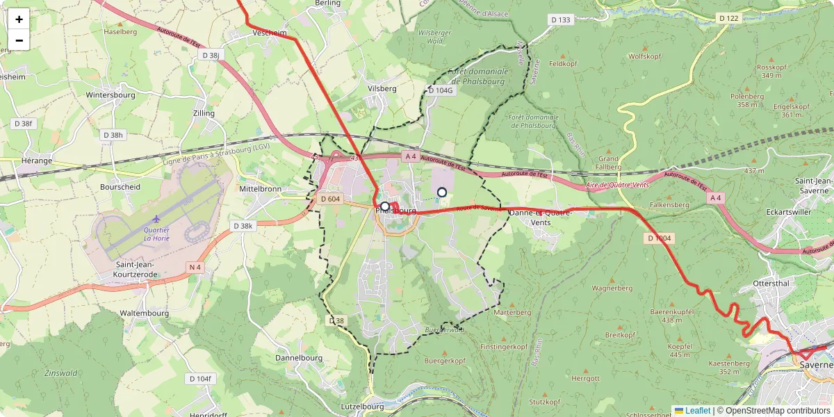 Carte du réseau de transport en commun à Phalsbourg - lignes de bus et arrêts