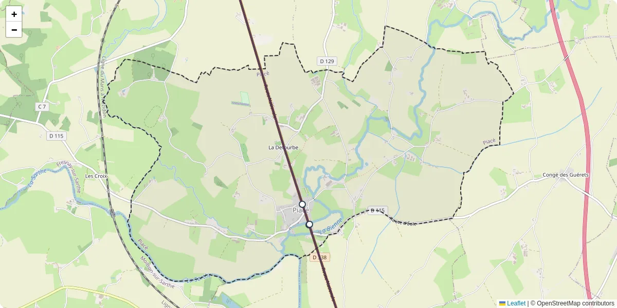 Carte du réseau de transport en commun à Piacé - lignes de bus et arrêts