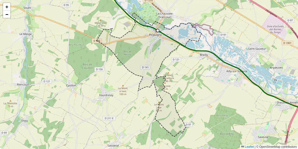 Carte du réseau de transport en commun à Picquigny - lignes de bus et arrêts