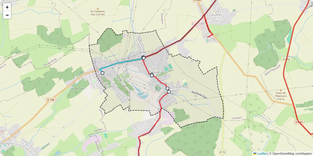 Carte du réseau de transport en commun à Piennes - lignes de bus et arrêts