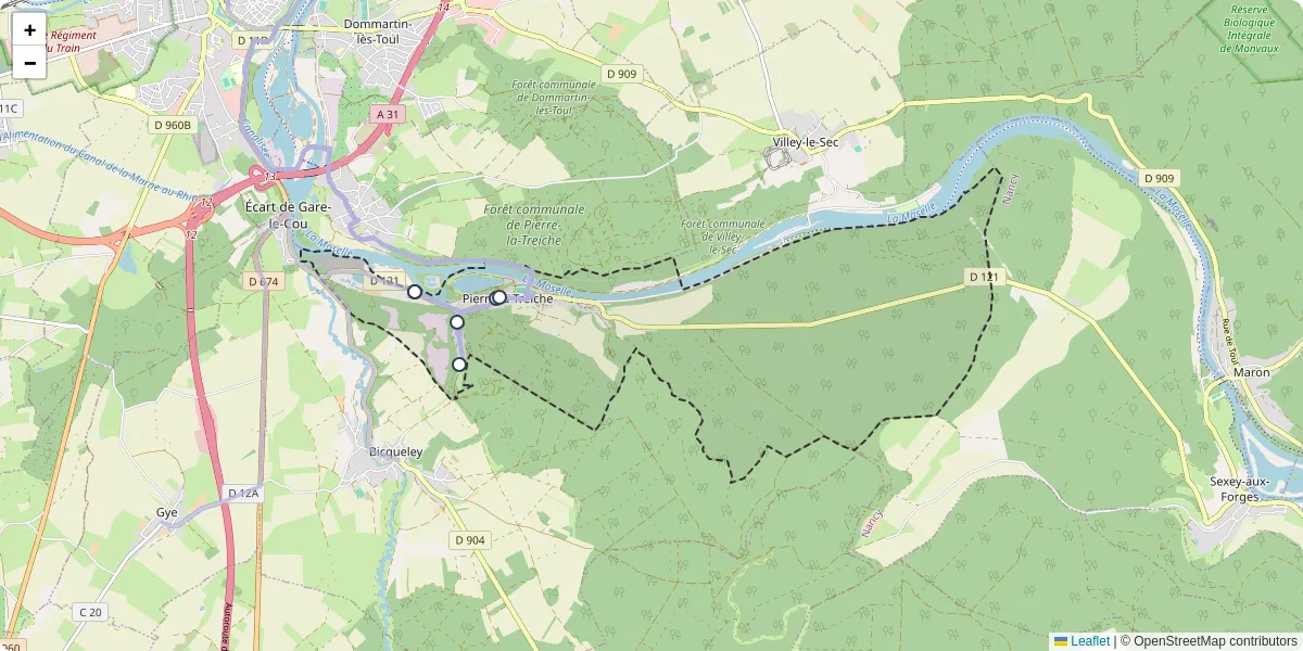 Carte du réseau de transport en commun à Pierre-la-Treiche - lignes de bus et arrêts