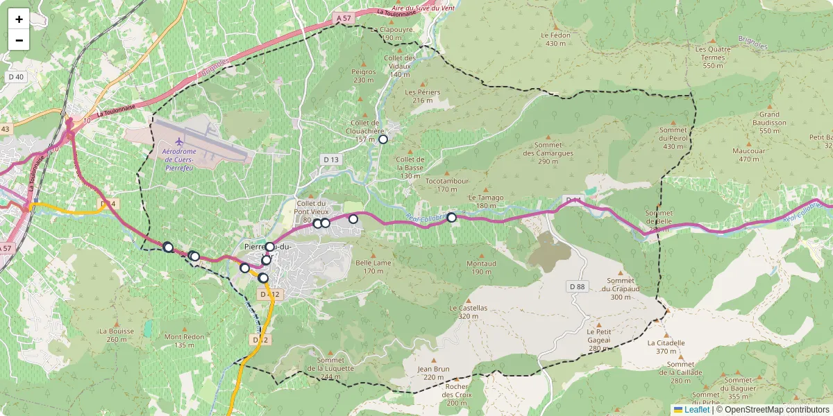 Carte du réseau de transport en commun à Pierrefeu-du-Var - lignes de bus et arrêts