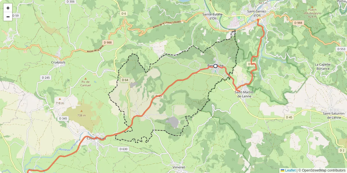 Carte du réseau de transport en commun à Pierrefiche - lignes de bus et arrêts