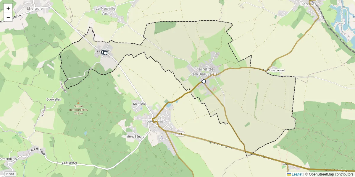 Carte du réseau de transport en commun à Pierrefitte-en-Beauvaisis - lignes de bus et arrêts