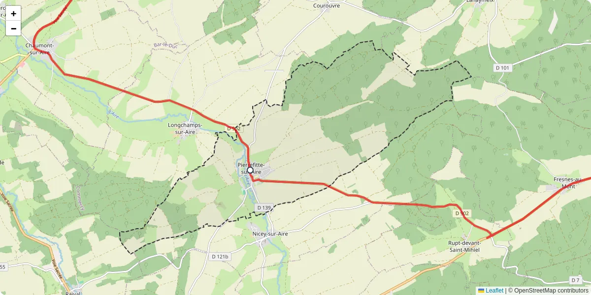 Carte du réseau de transport en commun à Pierrefitte-sur-Aire - lignes de bus et arrêts