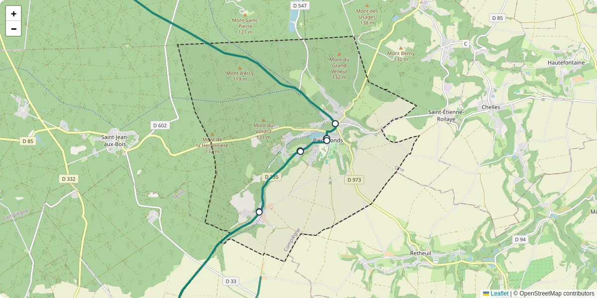 Carte du réseau de transport en commun à Pierrefonds - lignes de bus et arrêts