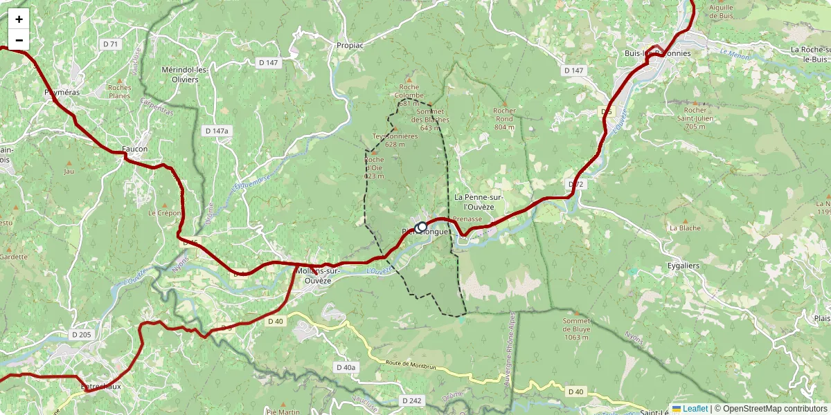 Carte du réseau de transport en commun à Pierrelongue - lignes de bus et arrêts