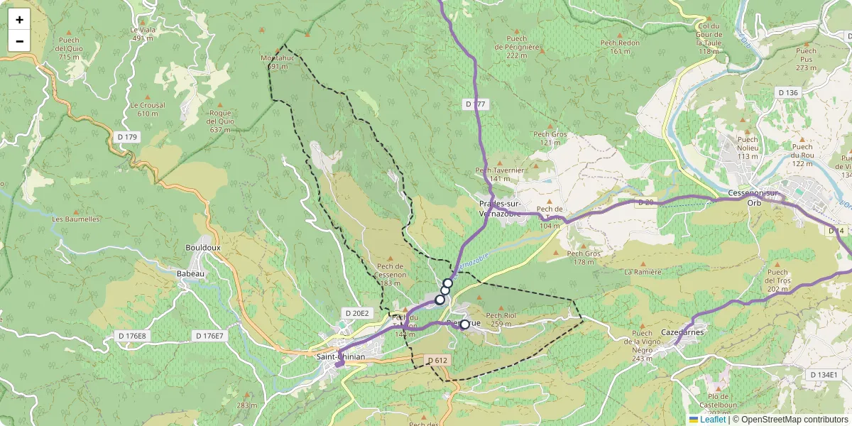 Carte du réseau de transport en commun à Pierrerue - lignes de bus et arrêts