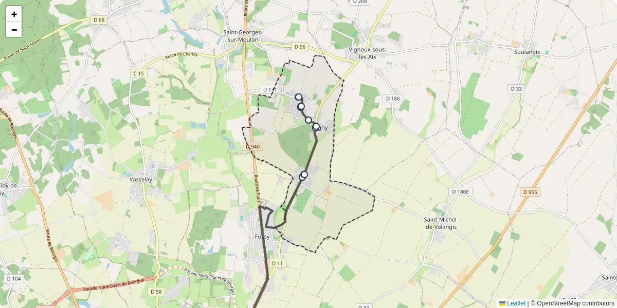 Carte du réseau de transport en commun à Pigny - lignes de bus et arrêts