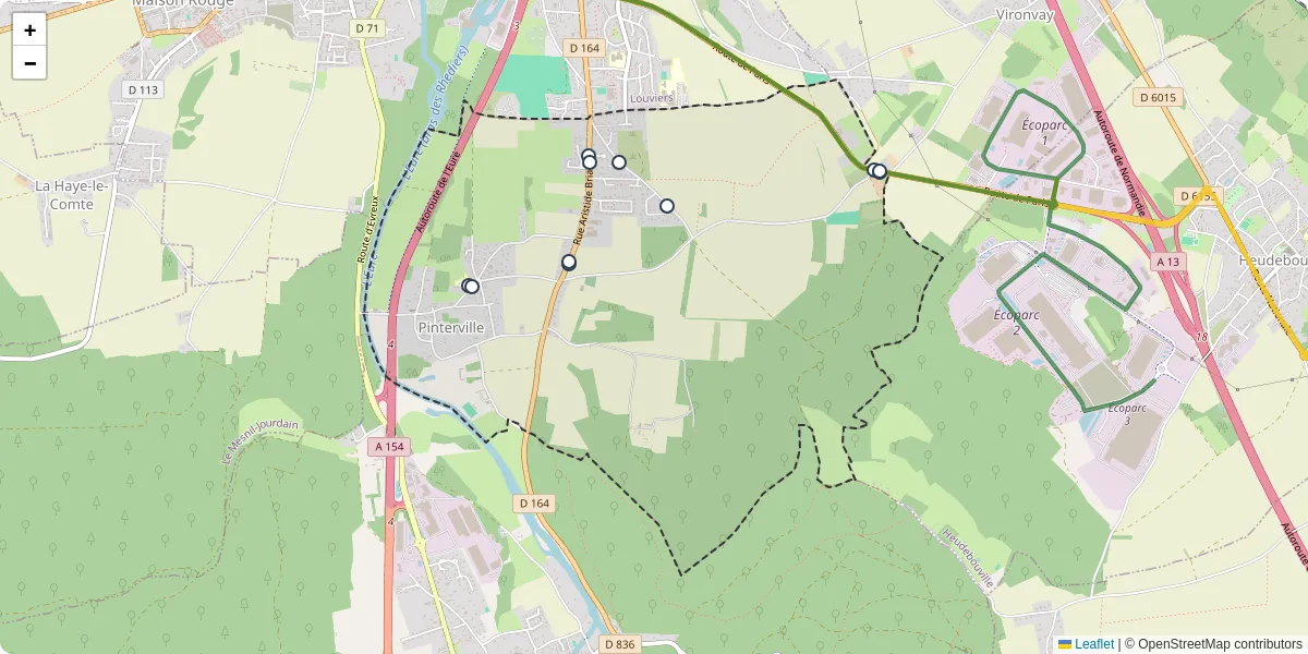 Carte du réseau de transport en commun à Pinterville - lignes de bus et arrêts
