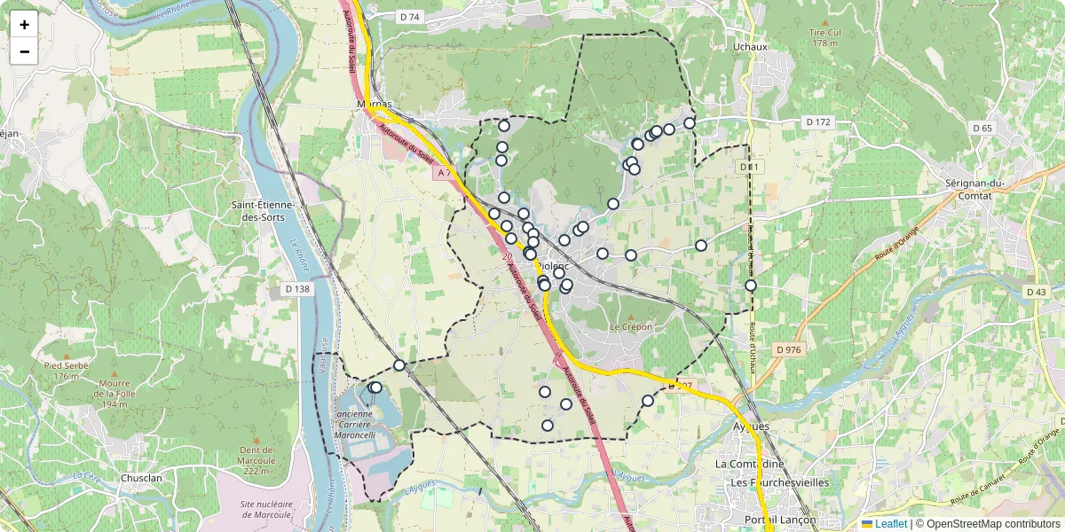 Carte du réseau de transport en commun à Piolenc - lignes de bus et arrêts