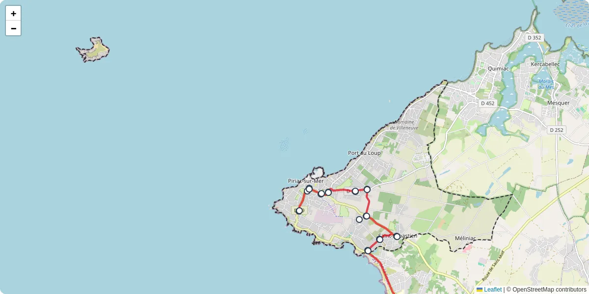 Carte du réseau de transport en commun à Piriac-sur-Mer - lignes de bus et arrêts