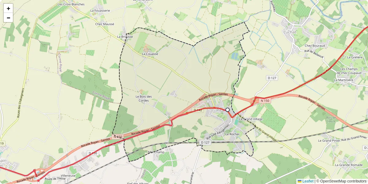 Carte du réseau de transport en commun à Pisany - lignes de bus et arrêts