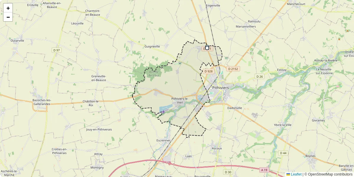 Carte du réseau de transport en commun à Pithiviers-le-Vieil - lignes de bus et arrêts