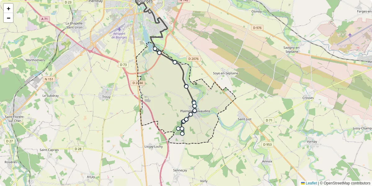 Carte du réseau de transport en commun à Plaimpied-Givaudins - lignes de bus et arrêts