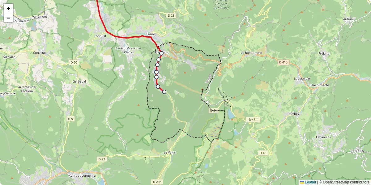 Carte du réseau de transport en commun à Plainfaing - lignes de bus et arrêts