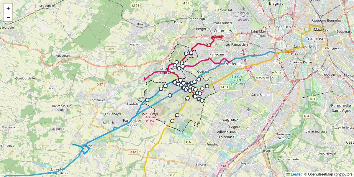 Carte du réseau de transport en commun à Plaisance-du-Touch - lignes de bus et arrêts