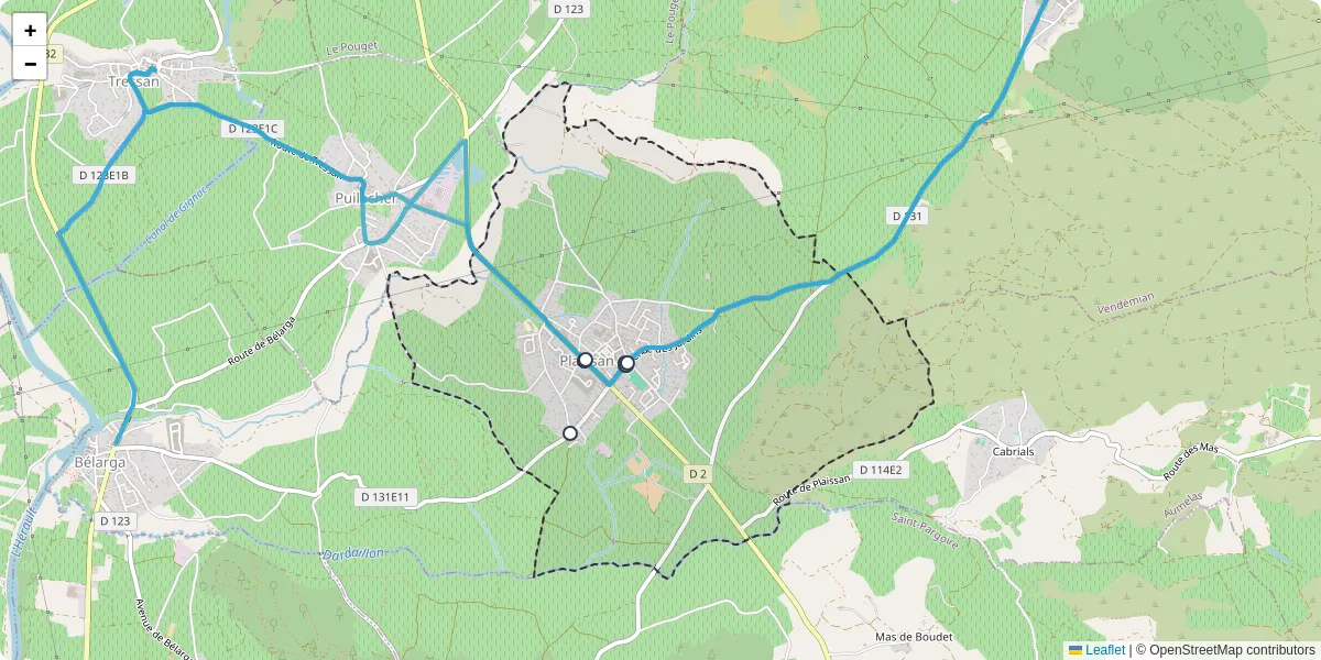 Carte du réseau de transport en commun à Plaissan - lignes de bus et arrêts