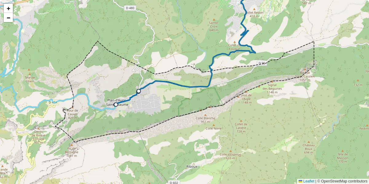Carte du réseau de transport en commun à Plan-d'Aups-Sainte-Baume - lignes de bus et arrêts