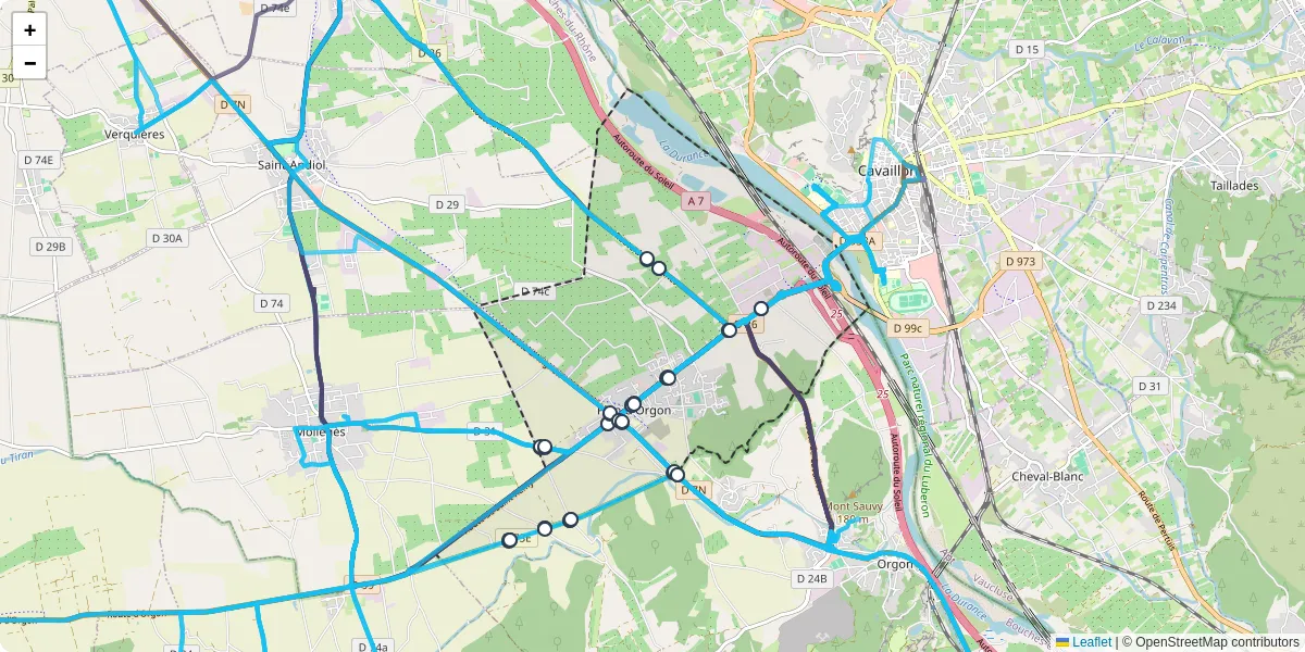 Carte du réseau de transport en commun à Plan-d'Orgon - lignes de bus et arrêts