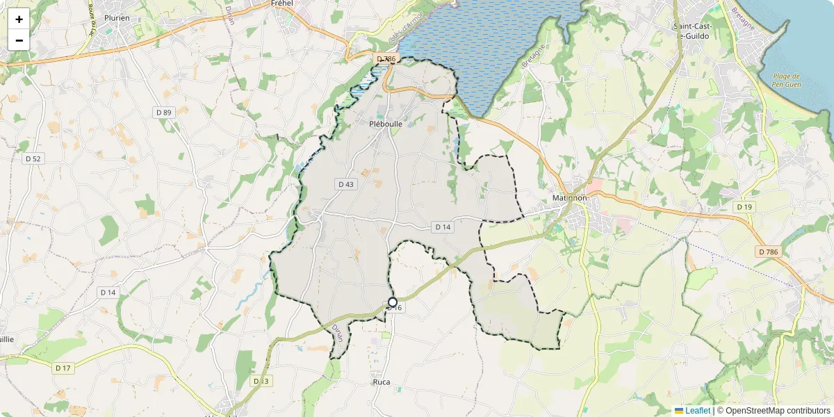 Carte du réseau de transport en commun à Pléboulle - lignes de bus et arrêts