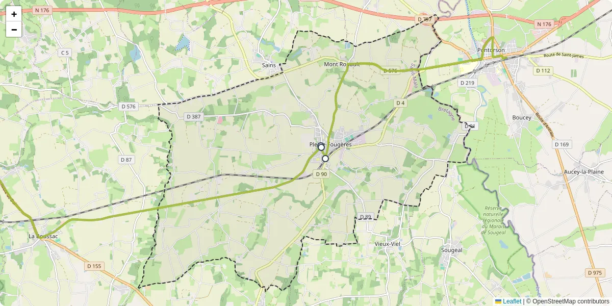 Carte du réseau de transport en commun à Pleine-Fougères - lignes de bus et arrêts