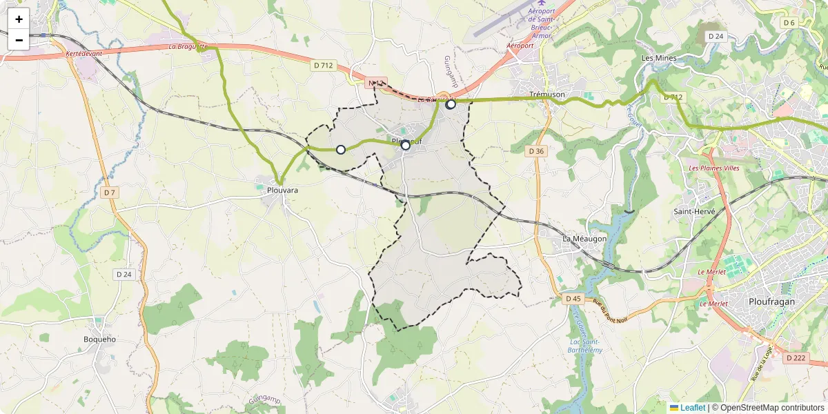 Carte du réseau de transport en commun à Plerneuf - lignes de bus et arrêts