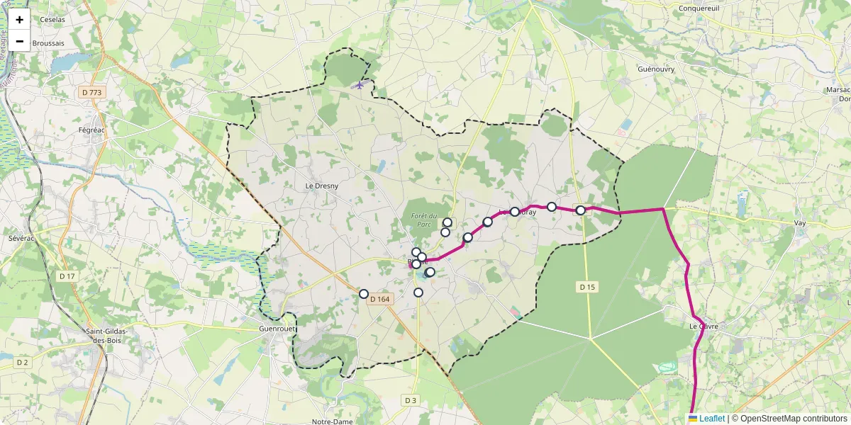 Carte du réseau de transport en commun à Plessé - lignes de bus et arrêts
