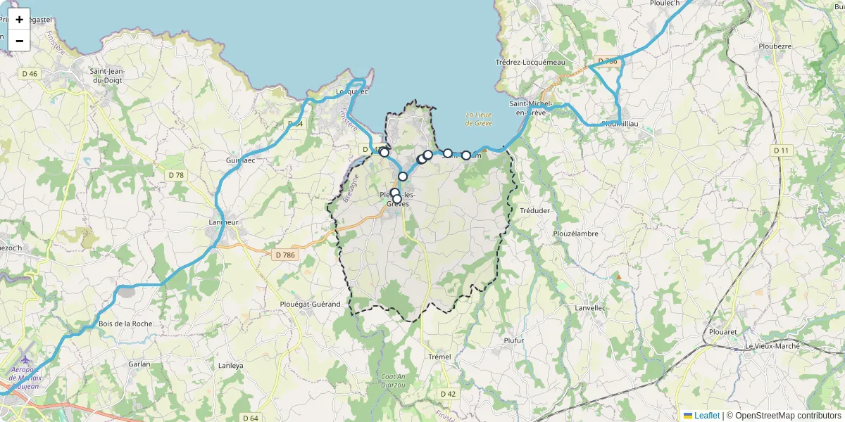 Carte du réseau de transport en commun à Plestin-les-Grèves - lignes de bus et arrêts