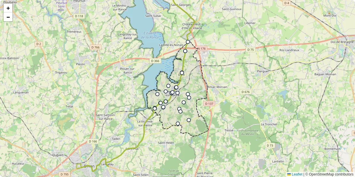 Carte du réseau de transport en commun à Pleudihen-sur-Rance - lignes de bus et arrêts