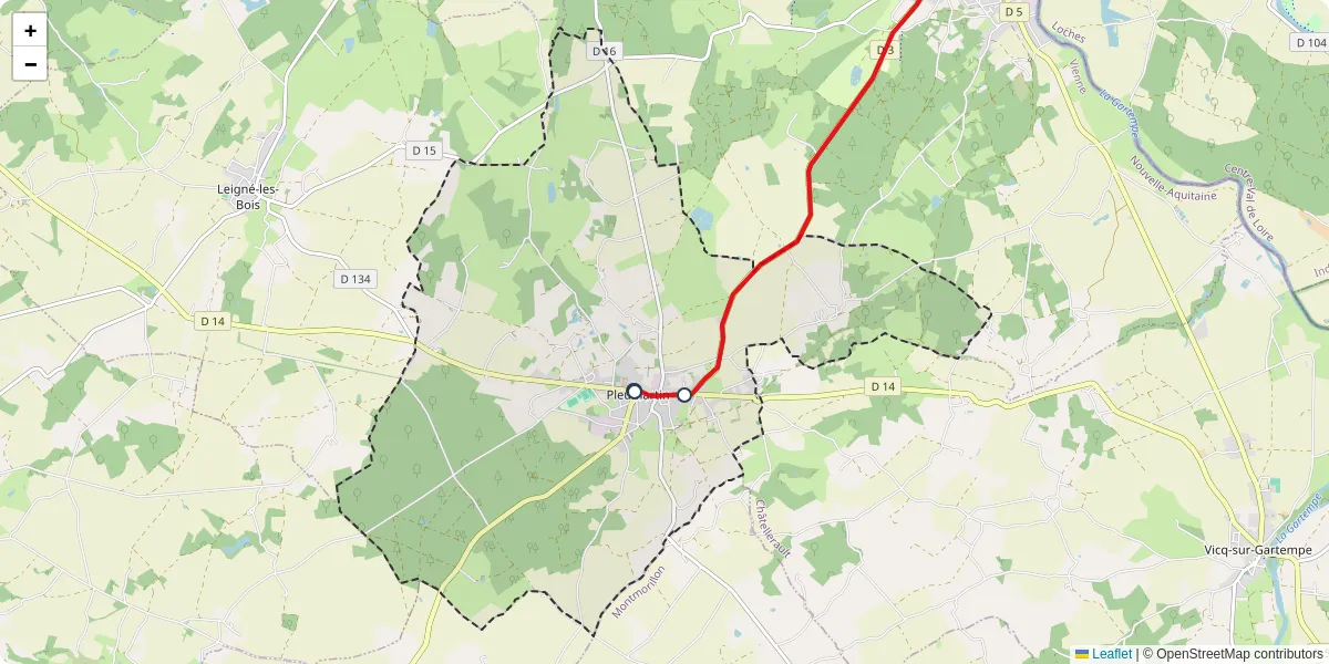 Carte du réseau de transport en commun à Pleumartin - lignes de bus et arrêts
