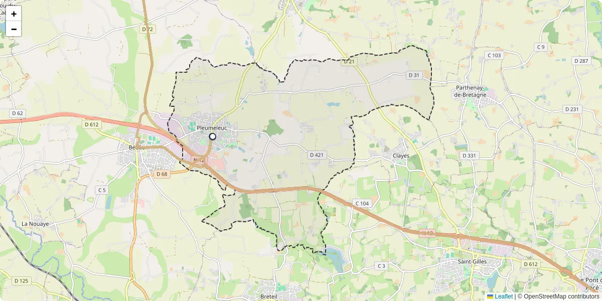 Carte du réseau de transport en commun à Pleumeleuc - lignes de bus et arrêts