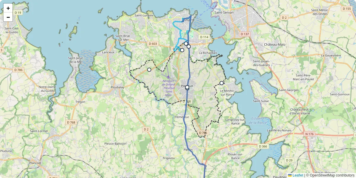 Carte du réseau de transport en commun à Pleurtuit - lignes de bus et arrêts