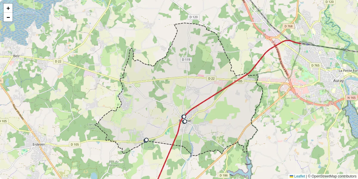 Carte du réseau de transport en commun à Ploemel - lignes de bus et arrêts