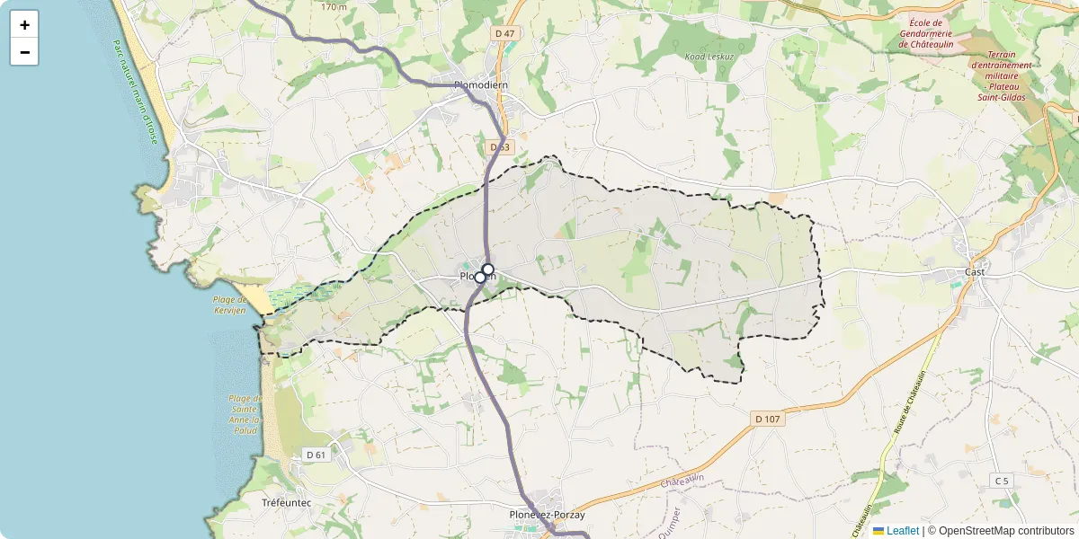 Carte du réseau de transport en commun à Ploéven - lignes de bus et arrêts