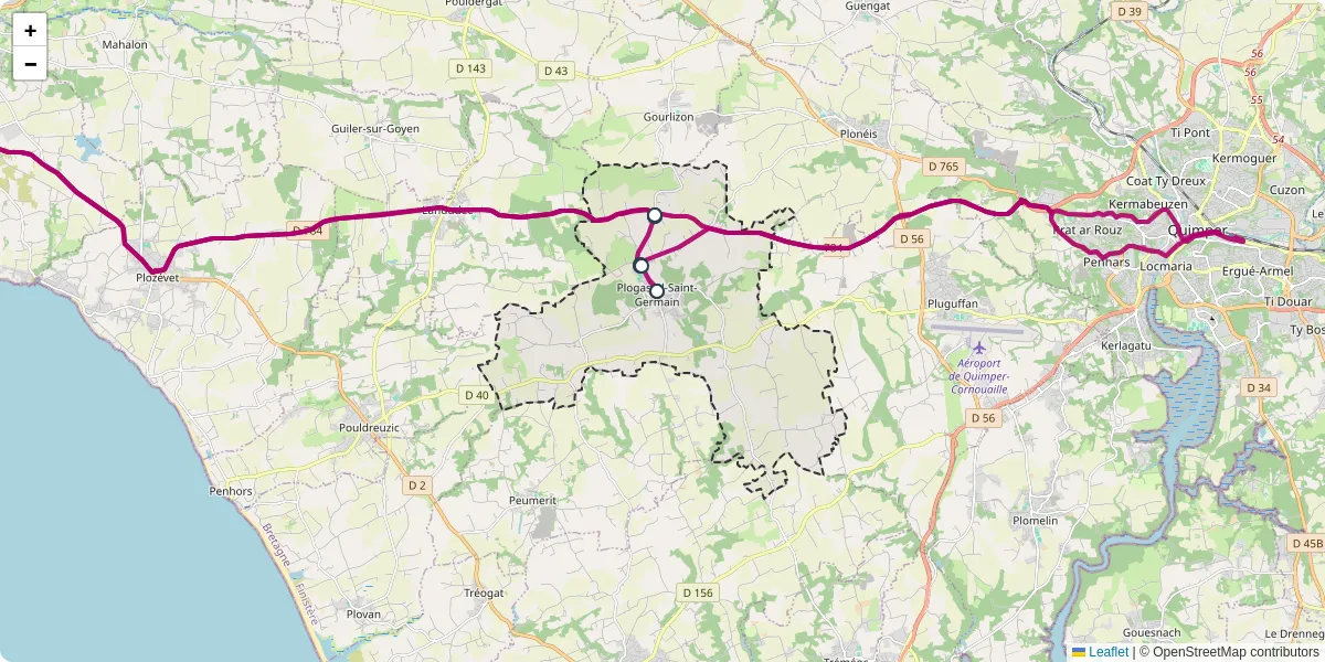 Carte du réseau de transport en commun à Plogastel-Saint-Germain - lignes de bus et arrêts