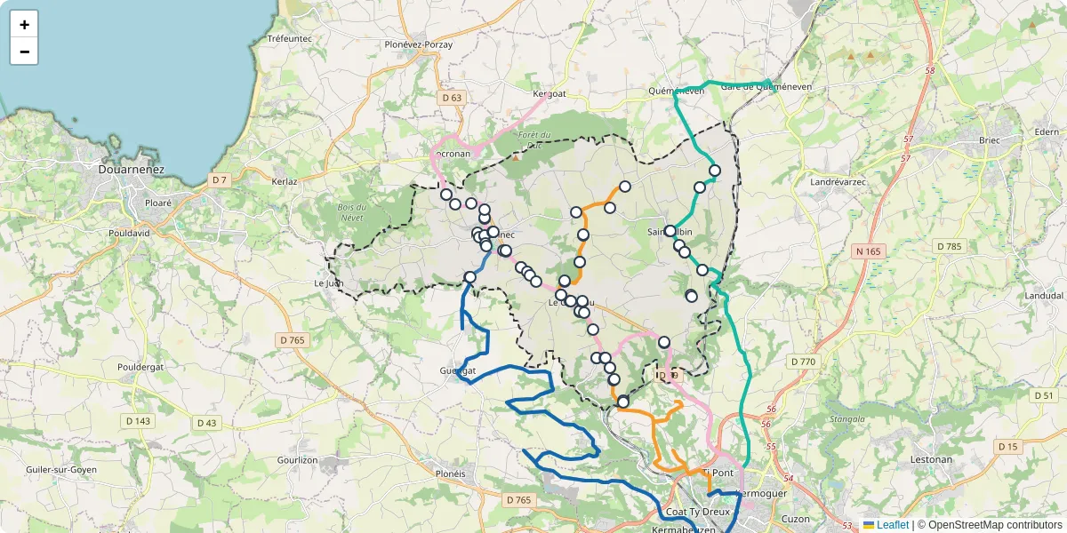 Carte du réseau de transport en commun à Plogonnec - lignes de bus et arrêts