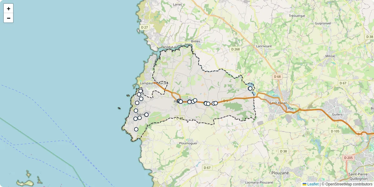 Carte du réseau de transport en commun à Plouarzel - lignes de bus et arrêts