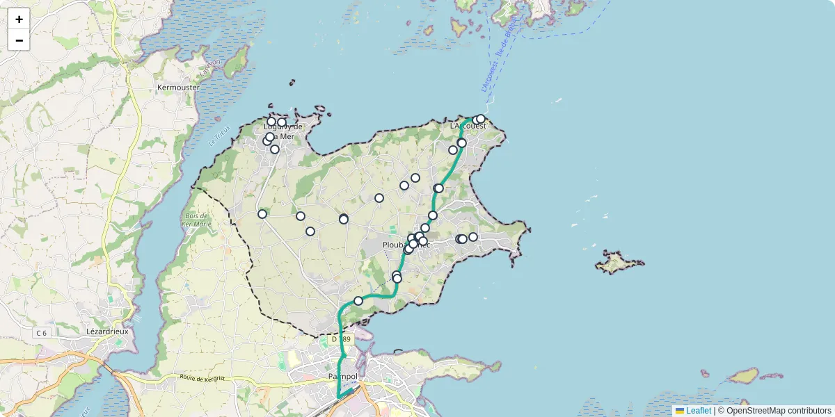 Carte du réseau de transport en commun à Ploubazlanec - lignes de bus et arrêts