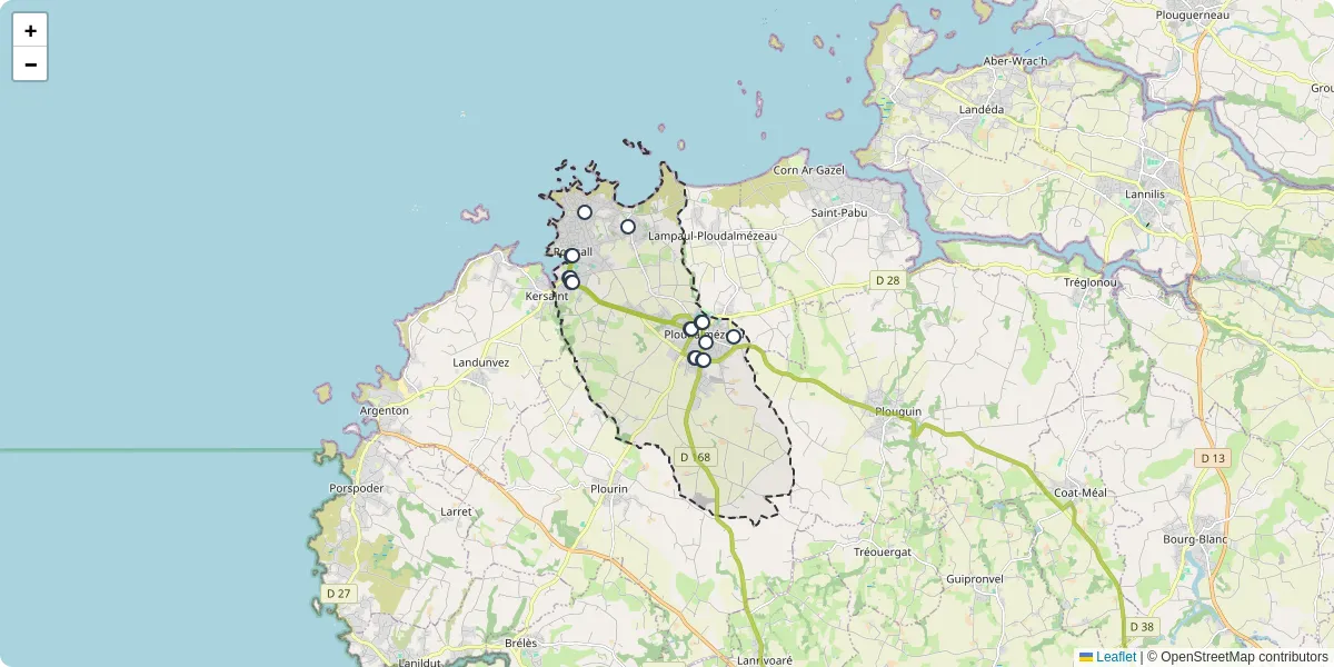Carte du réseau de transport en commun à Ploudalmézeau - lignes de bus et arrêts